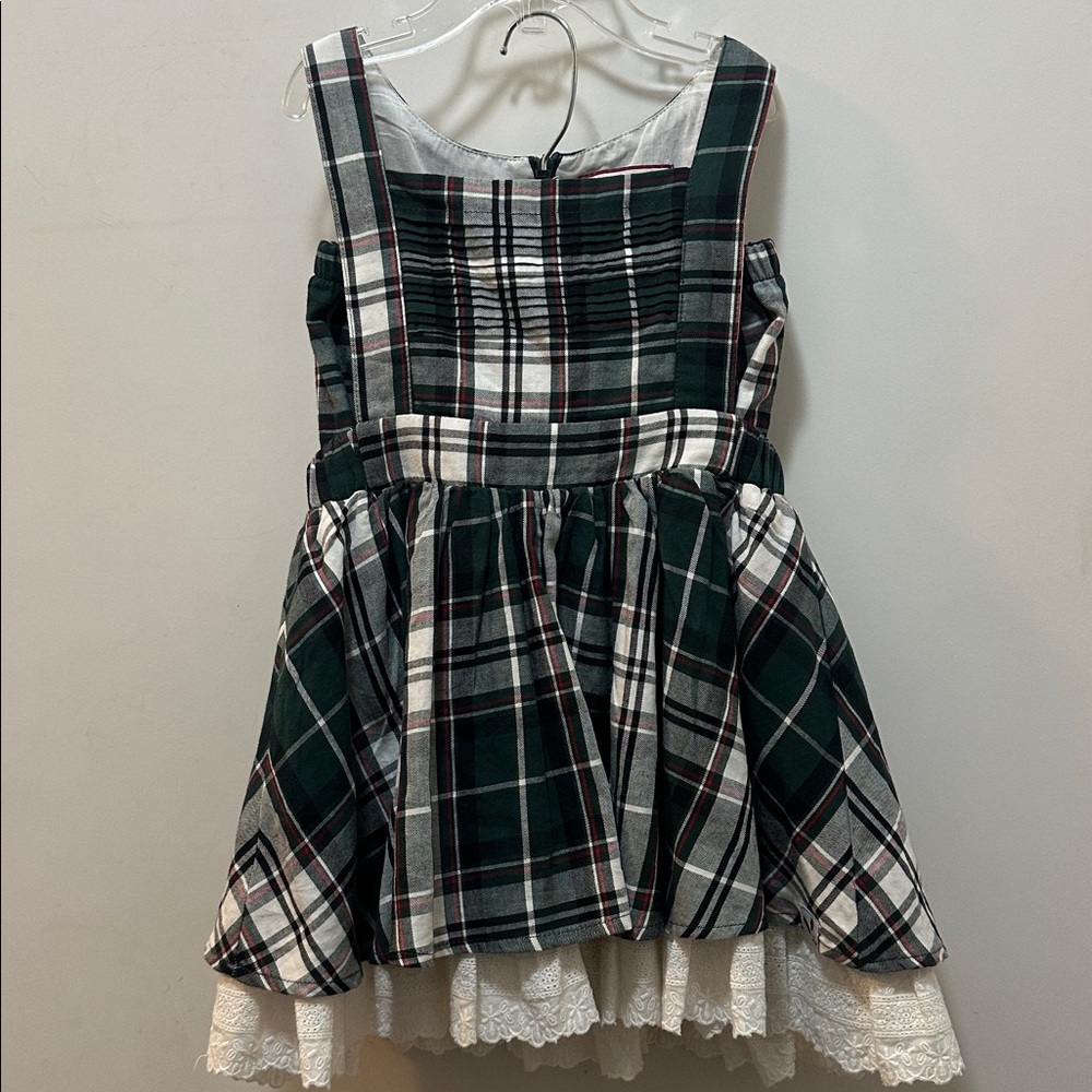 SweetHoney Green Plaid Dress with Lace Trim & Matching Bloomers Size 5Y